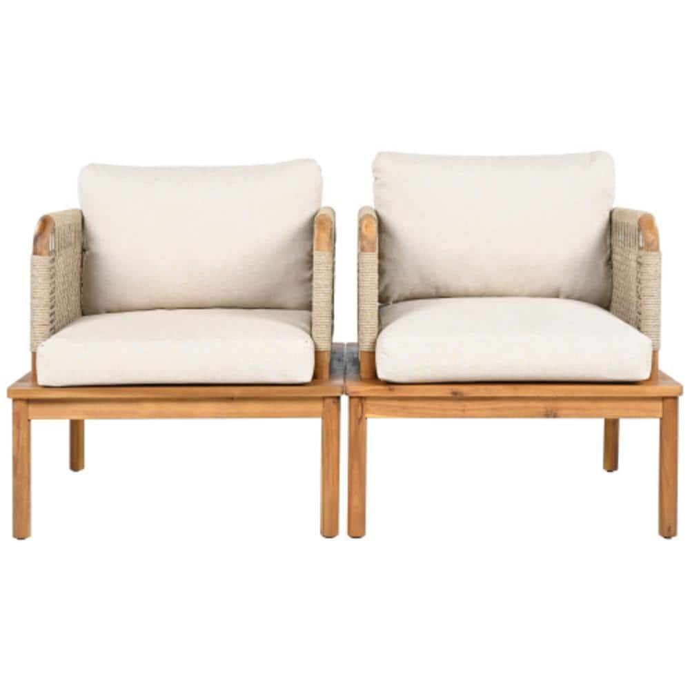 2-Piece Acacia Wood Outdoor Lounge Chair with Beige Cushions, Water Resistant price history on PriceWatchPro