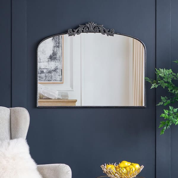 Blisstyle Black 40 in W x 31 in. H Mid Century Arch Glass Framed Mirror Wall Mirror Wall Decor Mirror