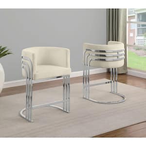 Auron 24 in. Cream Low Back Metal Frame Counter Stool with Teddy Fabric Set of 2