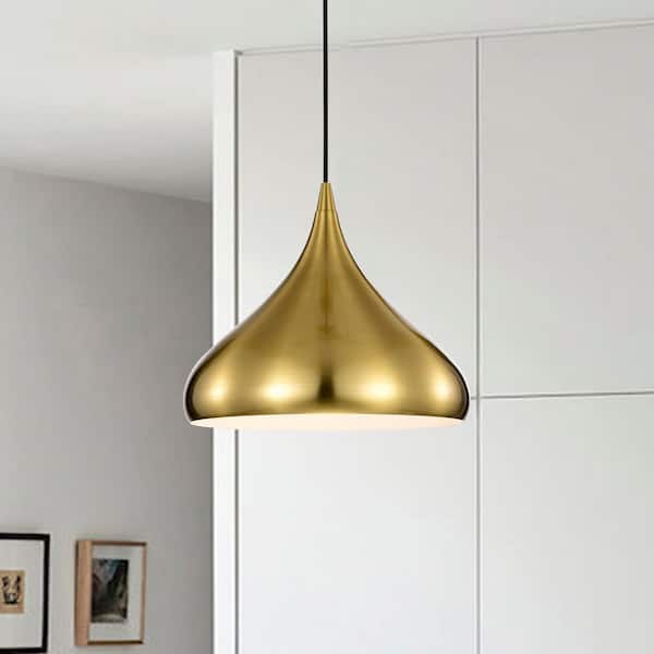 100-watt 1-Light 12 in. Gold Single Pendant Light with Teardrop Metal Shade, Bulb Not Included