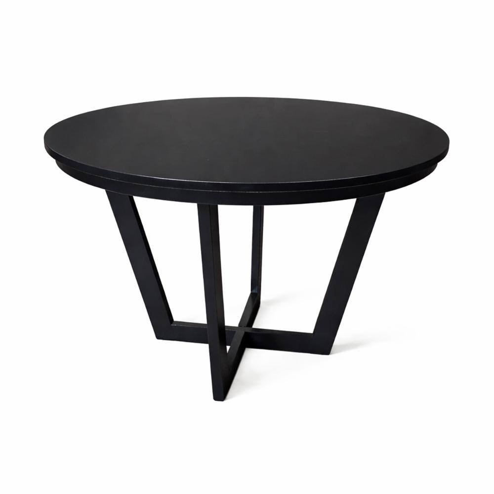 Modern 41.3 Inch Round Dining Table, Black Finish Solid Rubberwood