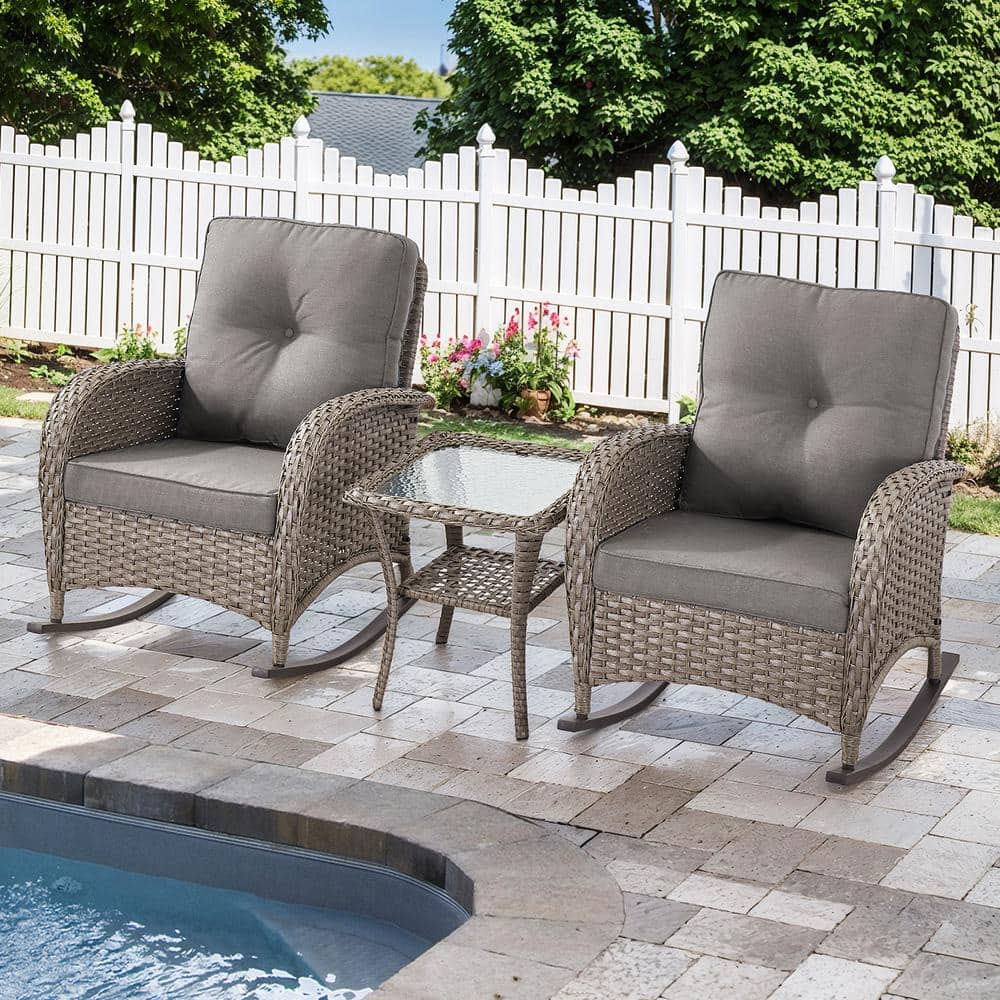 Gymojoy Carlos Gray Wicker Patio 3-Piece Conversation set