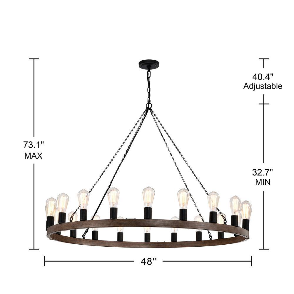 Antique Black and Faux Wood 20-Light Candle Chandelier