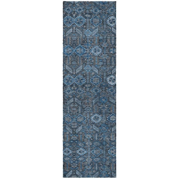 Dream Shag Premium Machine Washable Abstract ADS574 Blue 2 ft. x 7 ft. Runner Rug