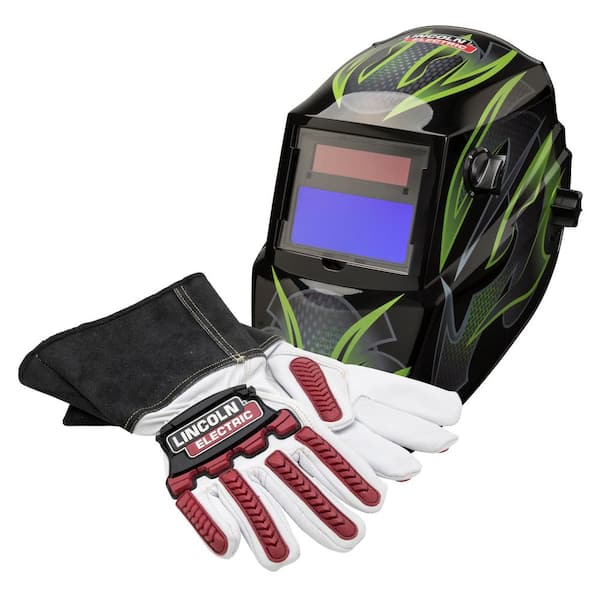 Lincoln Electric Auto-Darkening Welding Helmet with Variable Shade Lens No 7-13 and Extra Large Impact and Cut Resistant Welding Gloves