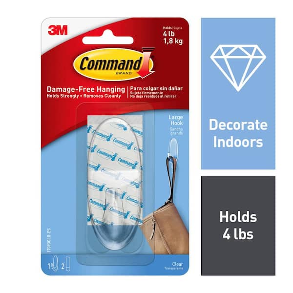 Command Large Clear Strip Hook (3-Piece per Pack) 17093CLR - The Home Depot