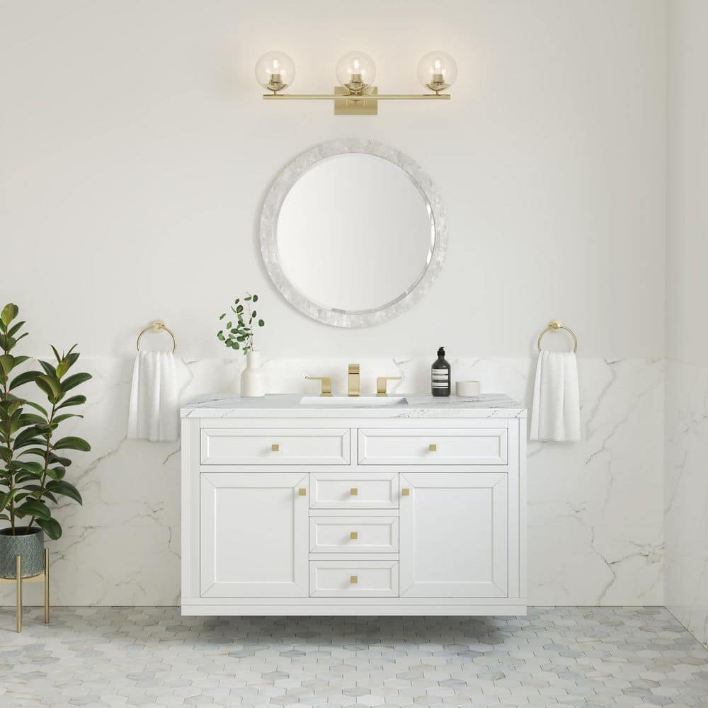 Chicago 48.0 in. W x 23.5 in. D x 33.76 in. H Single Bath Vanity in Glossy White with Quartz Ethereal Noctis Top price history on PriceWatchPro