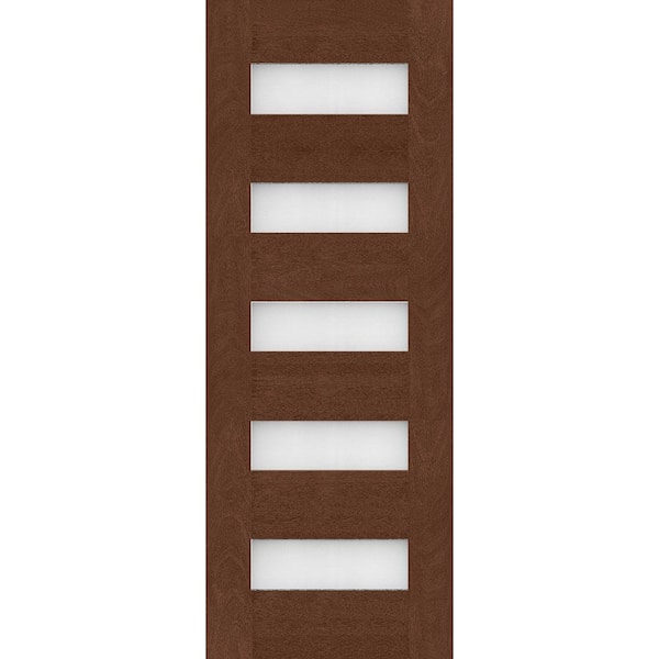 Steves & Sons Regency 36 in. x 96 in. Universal Handing 5 Lite Modern Frosted Glass Chestnut Stain Fiberglass Front Door Slab