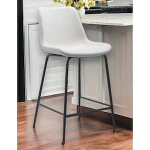 26.4 in. White Low Back Metal Counter Height Bar Chair with Upholstery Seat