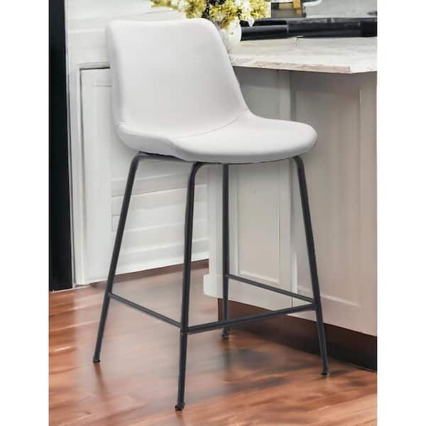 HomeRoots 26.4 in. White Low Back Metal Counter Height Bar Chair with Upholstery Seat