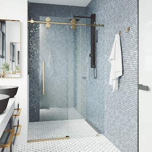 Elan 44 to 48 in. W x 74 in. H Frameless Sliding Shower Door in Matte Brushed Gold with 3/8 in. (10 mm) Clear Glass