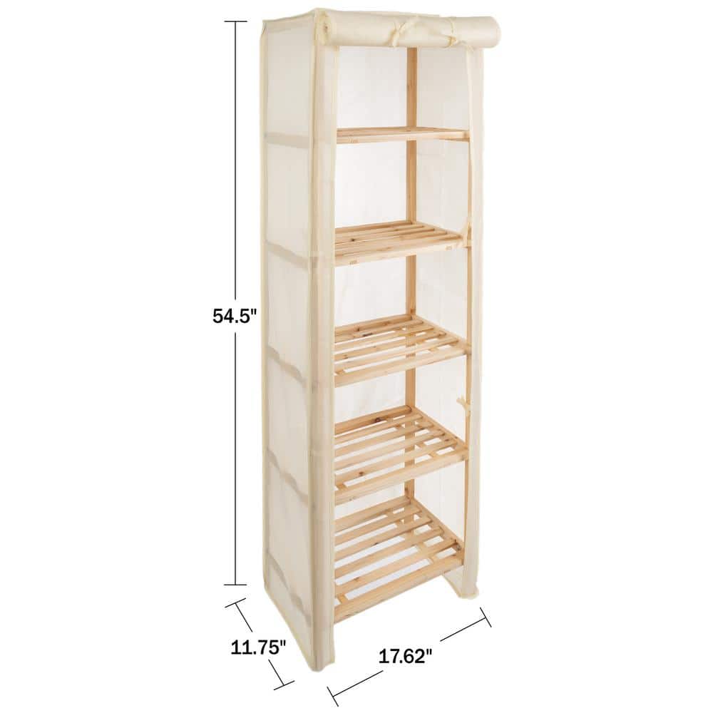 Five-Tier Light Wood and Metal Storage Shelf with Removable Cover