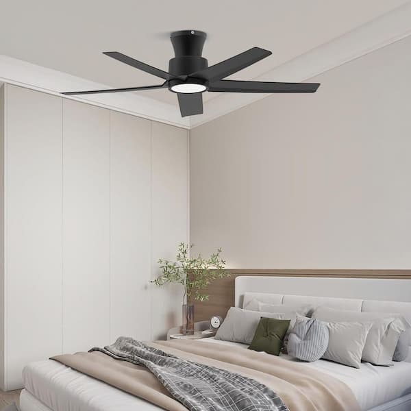 W5 Series 44 in. Indoor Black Flush Mount Ceiling fan with 3 Color Integrated LED and Remote, Reversible DC Motor Design
