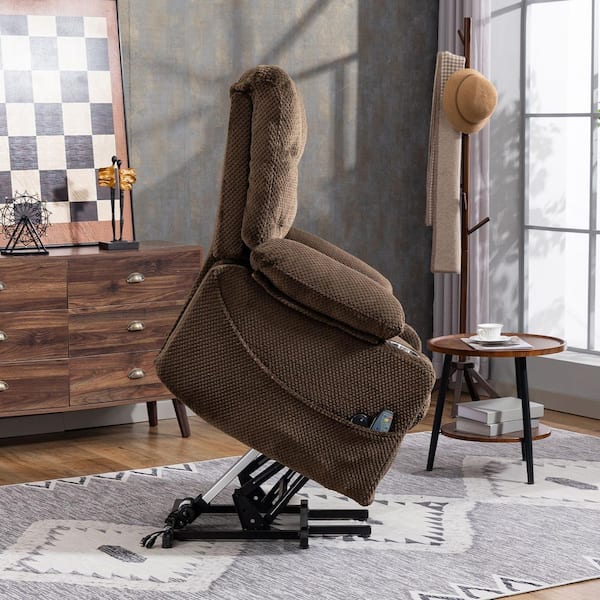 YOFE Modern Brown Velvet 160° Lay Flat Power Lift Recliner Chair