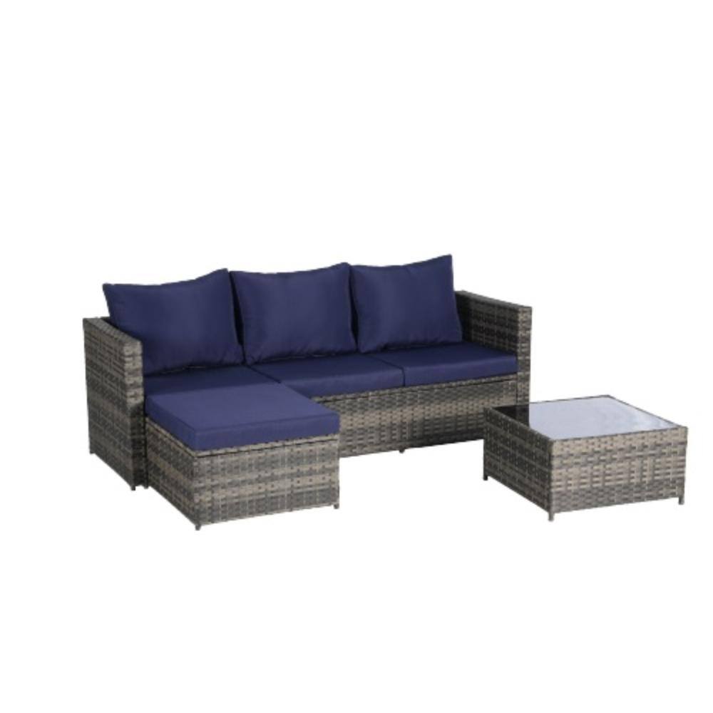 2-Piece Wicker Patio Conversation Set with Dark Blue Cushions, Water Resistant price history on PriceWatchPro