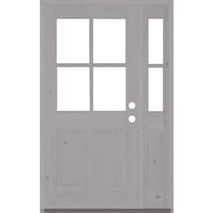 50 in. x 80 in. Knotty Alder Left-Hand/Inswing 4-Lite Clear Glass Grey Stain Wood Prehung Front Door/Right Sidelite
