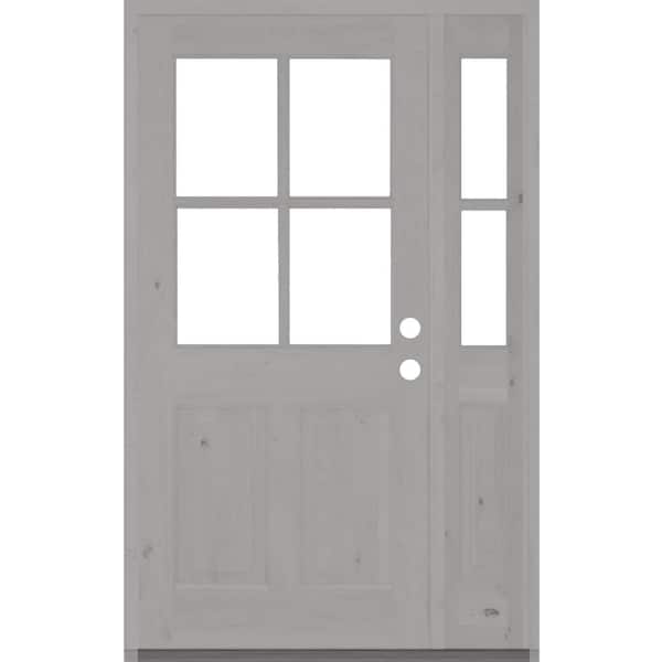 Krosswood Doors 50 in. x 80 in. Knotty Alder Left-Hand/Inswing 4-Lite Clear Glass Grey Stain Wood Prehung Front Door/Right Sidelite