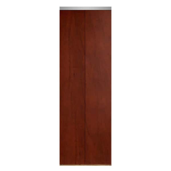 Impact Plus 24 in. x 80 in. Smooth Flush Cherry Solid Core MDF Interior Closet Bi-Fold Door with Chrome Trim