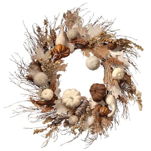 28 in. Artificial White Accents Harvest Wreath