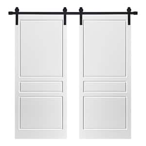 Modern 3 Panel Designed 48 in. x 80 in. MDF Panel White Painted Double Sliding Barn Door with Hardware Kit
