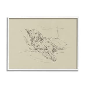 Retriever Napping Cushions Casual Monochromatic Dog Sketch by Ethan Harper Framed Animal Art Print 14 in. x 11 in.