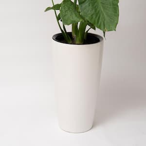 29.5 in. H White Plastic Self Watering Indoor Outdoor Tall Round Planter Pot Decorative Gardening Pot, Home Decor Accent