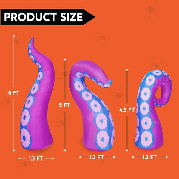 Multi-Color Halloween Inflatable Giant Octopus Tentacle Made of Polyester (3-Pieces)