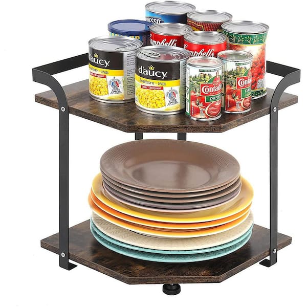 Oumilen 2-Tier Wood Corner Organizer Shelf, Standing Dishes Pot Storage Organizer Rack