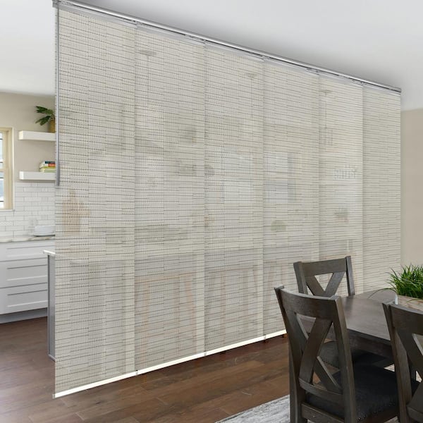 EMOH Ornate Ash 70 in. - 130 in. W x 94 in. L Adjustable 6-Panel in Satin Nickel Single Rail Panel Track with 23.5 in. Slates