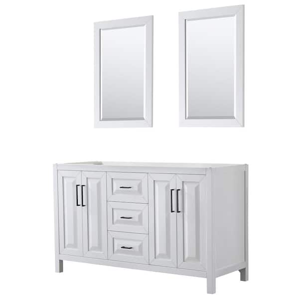Wyndham Collection Daria 59 in. W x 21.5 in. D x 35 in. H Double Bath Vanity Cabinet without Top in White with 24 in. Mirrors