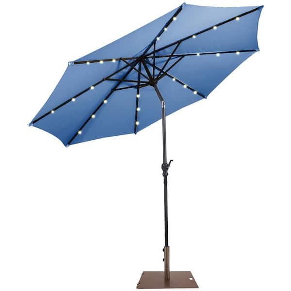 Costway 10 ft. Solar Lights Patio Umbrella Outdoor in Blue with 50 lbs. Movable Umbrella Stand