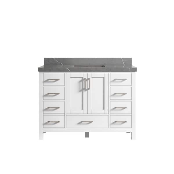Willow Collections Malibu 48 in. W x 22 in. D x 36 in. H Bath Vanity in White with 2 in. Piatra Quartz Top