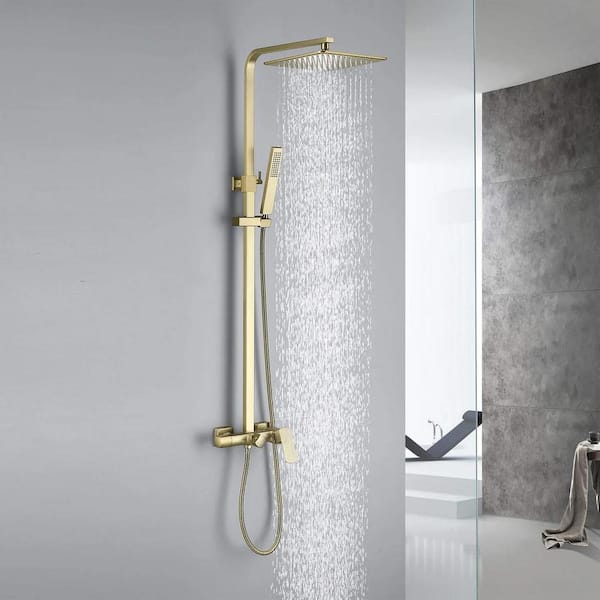 YONKI SUNSHIN INC Single Handle 1-Spray Pattern 2 Shower Heads Shower Faucet 1.8 GPM,Rain Shower System with High Pressure in Brushed Gold
