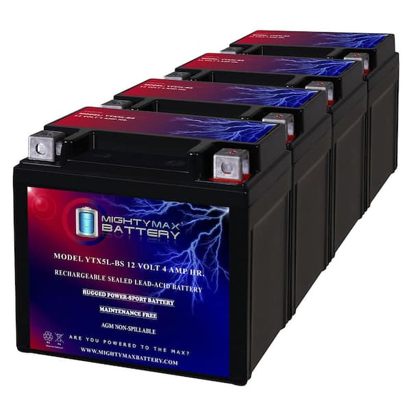 MIGHTY MAX BATTERY YTX5L-BS 12V 4AH Battery Replacement for Western PowerSports - 4 Pack