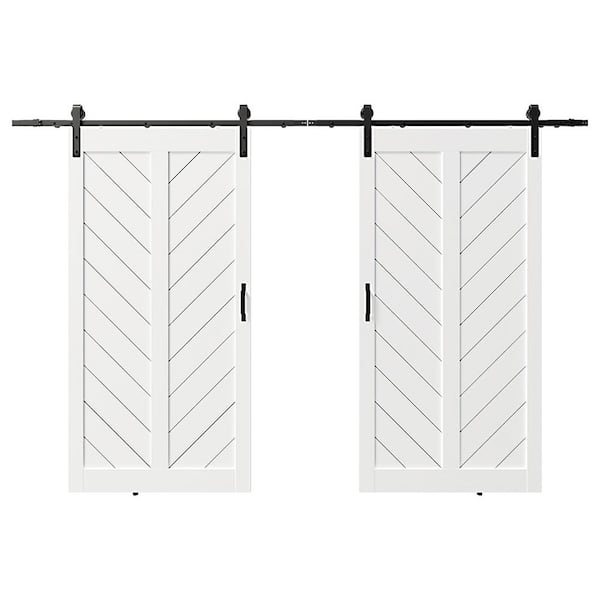 72 in. x 84 in. (2 in. x 36 in. Doors) White V-Shape Finished, MDF Sliding Barn Door with Hardware Kit .