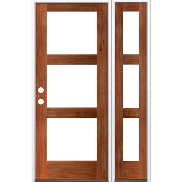 Krosswood Doors 50 in. x 80 in. Modern Hemlock Right-Hand/Inswing Clear Glass Red Chestnut Stain Wood Prehung Front Door with Sidelite