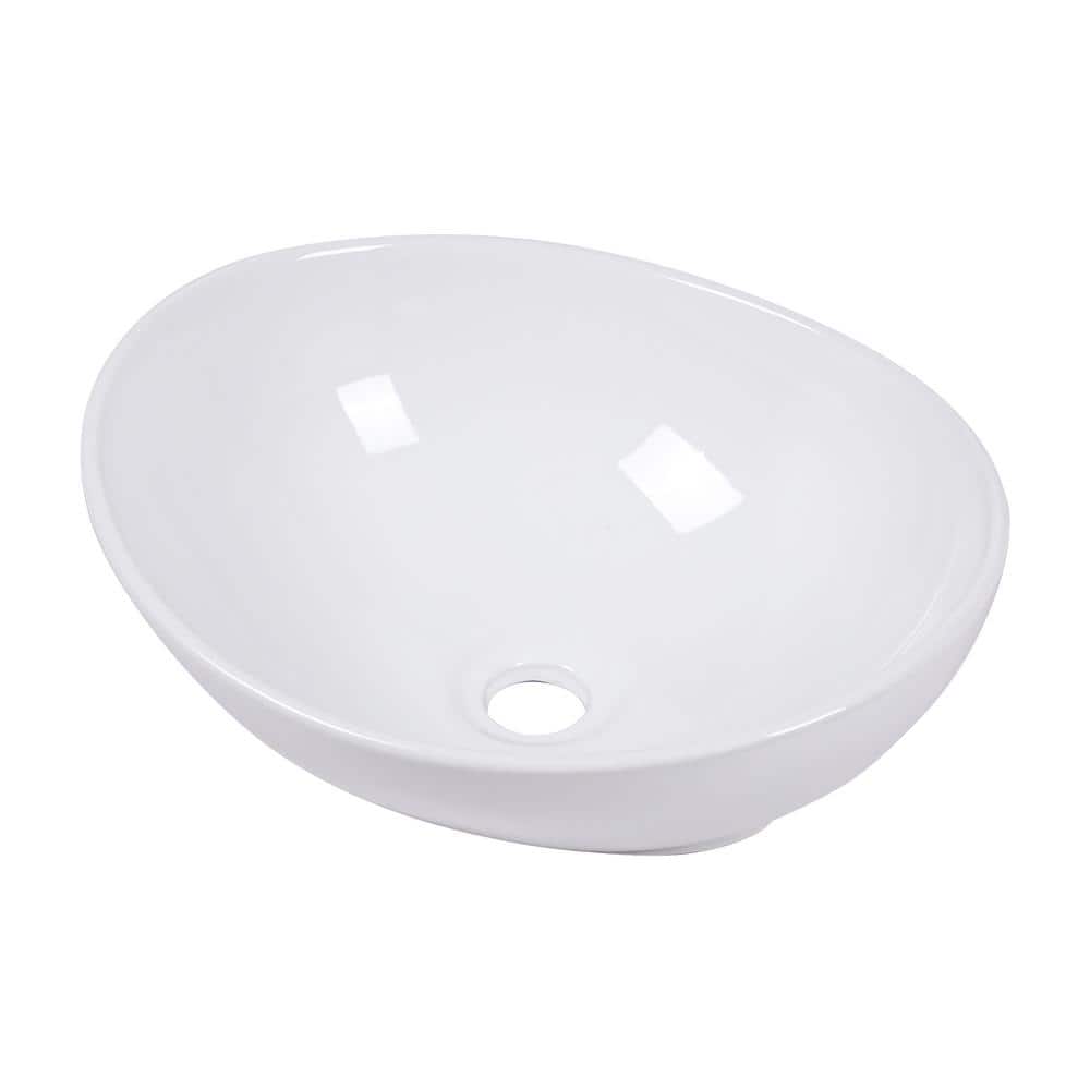 Glossy White Ceramic Oval Bathroom Vessel Sink