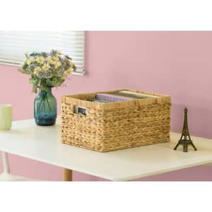 Natural Water Hyacinth Rectangular Wicker Basket Highland Dunes