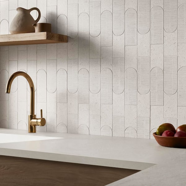 Illume Tokyo Cream 4 in. x 0.35 in. Limestone Look Textured Matte Porcelain Mosaic Floor and Wall Tile Sample