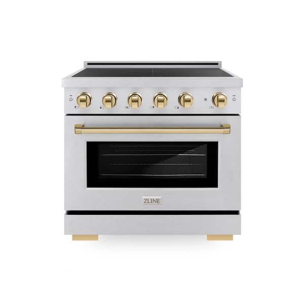 Autograph 36 in. 5.2 cu. ft. Paramount Induction Range with 5 Element Cooktop in Satin Stainless Steel with Gold Accents