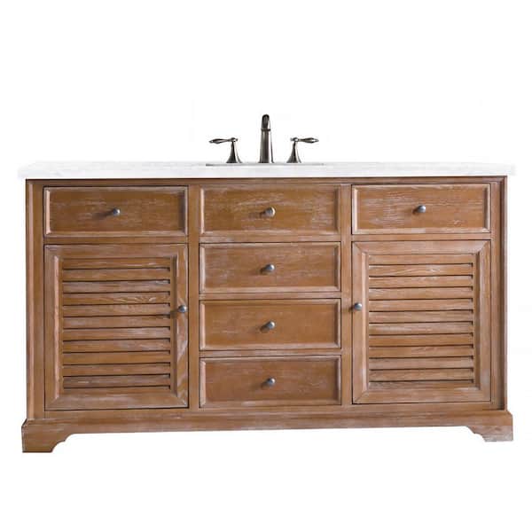 James Martin Vanities Savannah 60 in. W x 23.5 in. D x 34.3 in. H Single Bath Vanity in Driftwood with Solid Surface Top in Arctic Fall