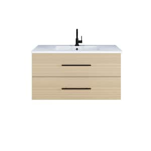 Napa 40 W x 20 D x 21-5/8 H Single Sink Bathroom Vanity Wall Mounted in Sand Pine with Acrylic Integrated Countertop