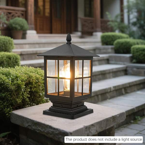 1-Light Black Retro Aluminum Alloy Hardwired Indoor & Outdoor Waterproof Post Light with No Bulbs Included