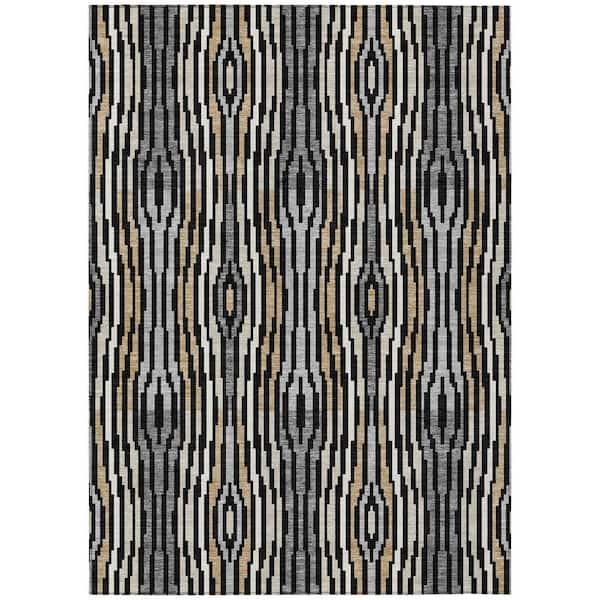 Chantille Machine Washable Indoor/Outdoor Abstract ACN2666 Black 8 ft. x 10 ft. Area Rug