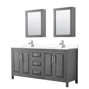 Daria 72in.Wx22 in.D Double Vanity in Dark Gray with Cultured Marble Vanity Top in White with Basins and Med Cabs