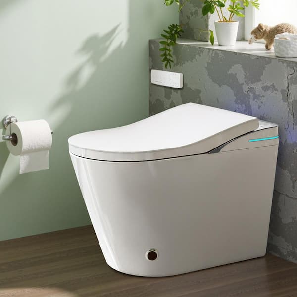 Elongated Smart Bidet Toilet 1.28 GPF for Bathrooms, Toilet with Warm Water Sprayer, Dryer and Heated Bidet Seat in Gray