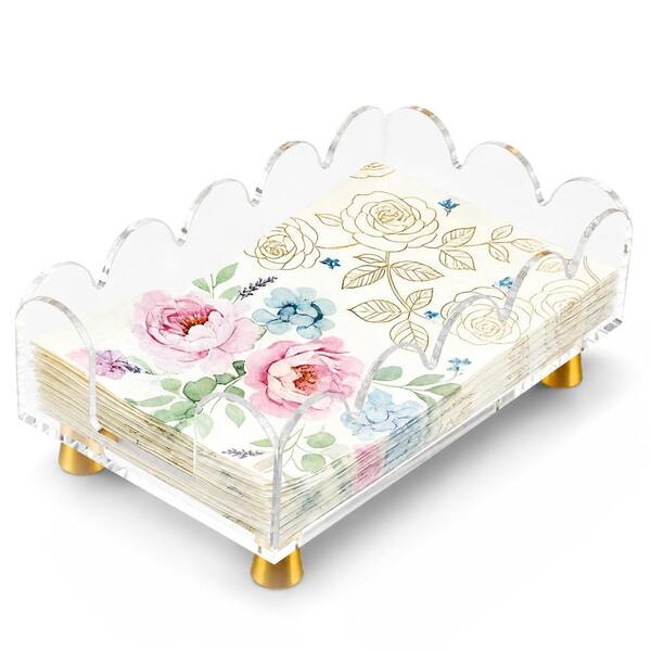 Clear Acrylic Scalloped Napkin Holder with Detachable Metal Legs for Kitchen and Bathroom, 8.7x5.1x2.4