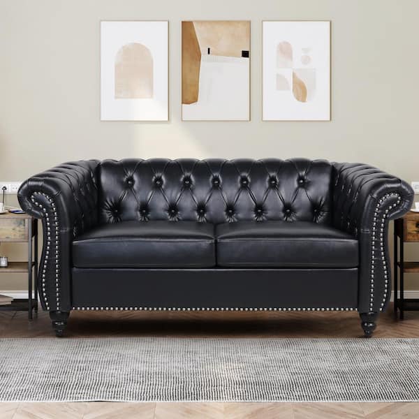 soul mate 62❣️ ATHMILE Black 62 in. Faux Leather 2-Seater Loveseat BKP071T40