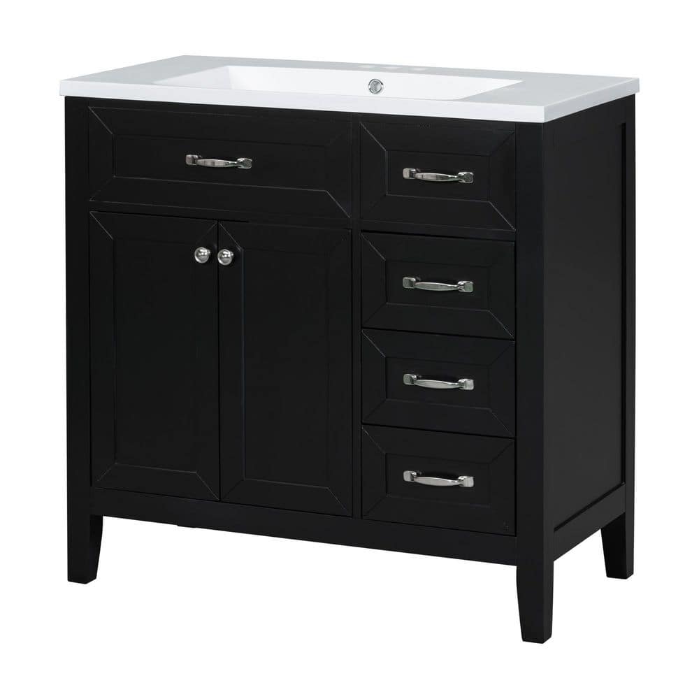 36 in. W x 18 in. D x 36 in. H Freestanding Bath Vanity in Black with White Ceramic Top, 3 Drawers and 2 Doors price history on PriceWatchPro