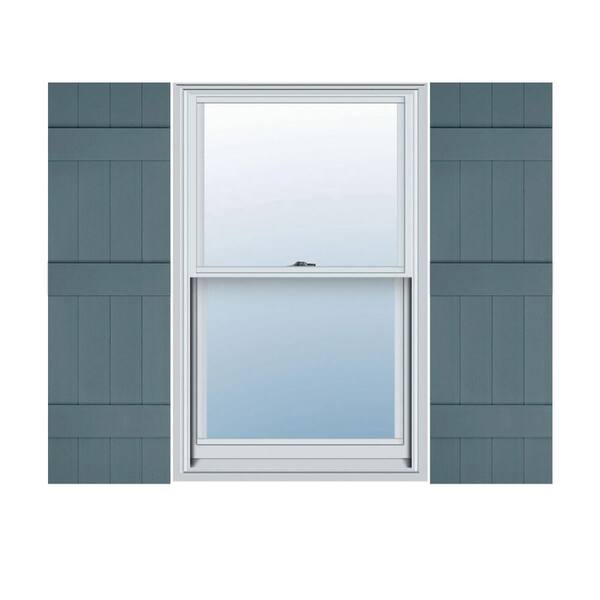 Builders Edge 14 in. W x 56 in. H TailorMade Vinyl 4 Board Joined (3 Batten), Board-n-Batten Shutters Pair in Wedgewood Blue